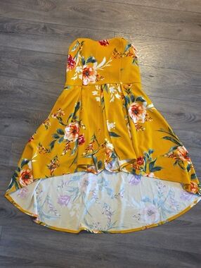 DEREK HEART Floral Strapless Romper High-Lo Dress With Shorts